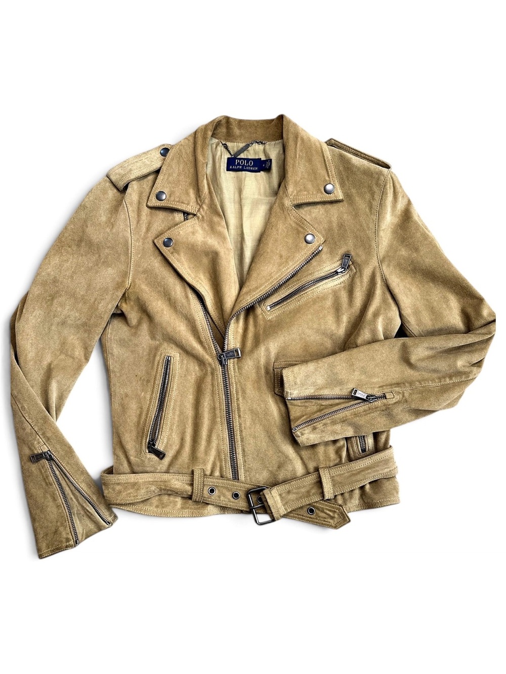 Ralph Lauren Suede Moto Jacket in Tan